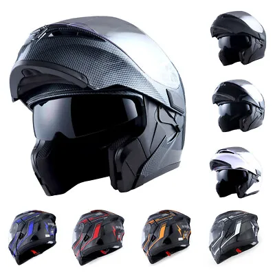 1Storm Motorcycle Full Face Helmet Modular Flip Up Dual Shield Inner Sun Visor • $79.95