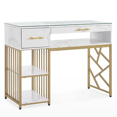 BarberPub Modern Manicure Table With Drawers Marbling Texture Nail Desk 2460 • $259.91