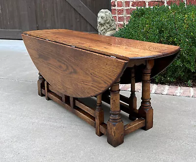 Antique English Coffee Table Bench Drop Leaf Gate Leg Oak Pegged C. 1900 • $1475