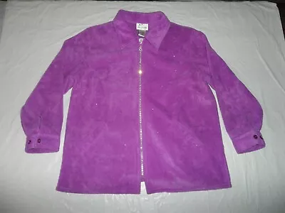 Quacker Factory Rhinestone Zip Front Long Sleeve Fleece Jacket Purple Size 1X • $24.95