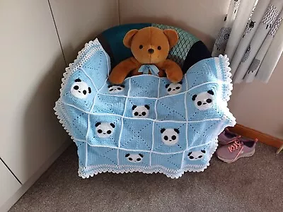 Handmade Crochet Baby Boy Panda Blanket • £26