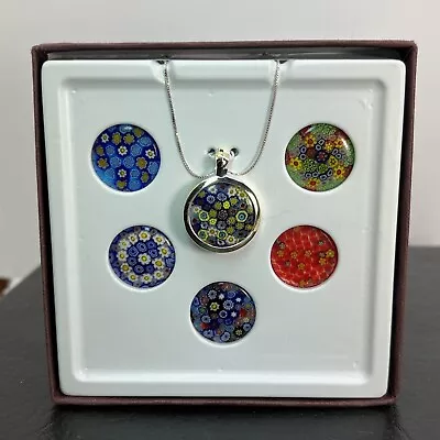 Millefiori Glass Italy Interchangeable Sterling Silver Pendant & Necklace • $19.99