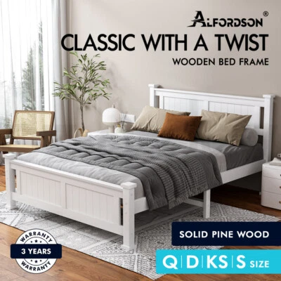 ALFORDSON Bed Frame Queen Double King Single Size Wooden Mattress Base Arne • $229.95