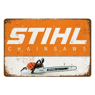 2x STIHL CHAINSAWS Blade Tin Metal Sign Rustic Look Vintage Man Cave • $23.50