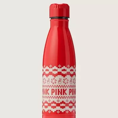 Victoria's Secret PINK Metal Water Bottle Holiday Red Fairisle NEW  • $30