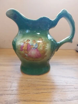 £12 • Buy Large Vintage Capstan Pottery 1930s Victorian Print Green Jug 18cm