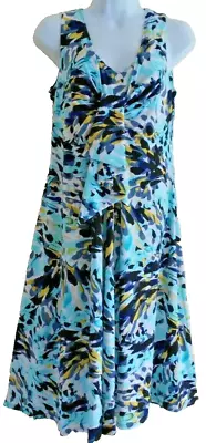 Tiana B .Abstract Floral Sleeveless Brazil Jersey  Dress- Blue Multi- Size-10 • £19