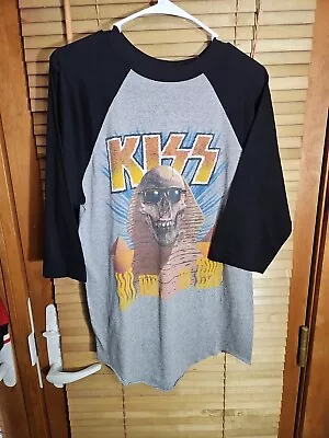 True Vintage Kiss 80s 90s 1990 Raglan 3/4 Sleeve Tee T Shirt Tour Concert XL • $100
