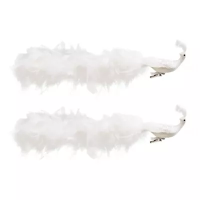 Simulation White Peacock Christmas Tree Decoration Natural Feather Pendant • £12.99