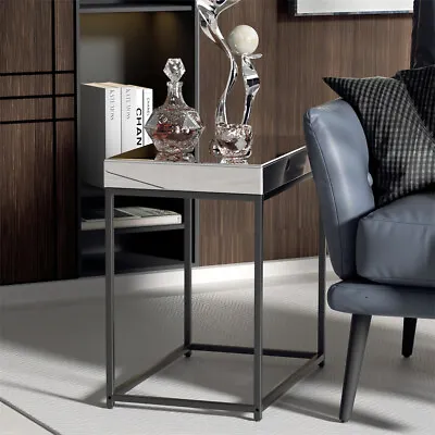 Modern Mirrored Side End Table Glitz Design Bedside Accent Table Black Metal Leg • $59.91