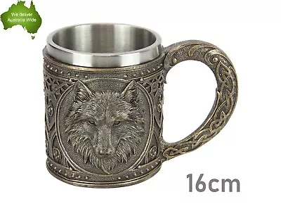 16cm Wolf Mug Antique Finish Ornament Statue Figurine Sculpture Father Beer Gift • $31.99