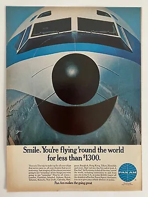 1967 PAN AM AIRLINES Smiling Nose Plane Vintage Print  AD • $6.99