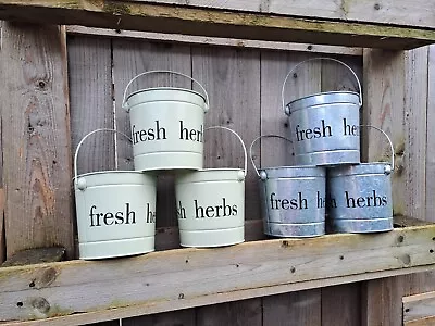 3 X Metal Garden Pots Tin Bucket Plant Herb Planter Green Galvanized Zink 14cm • £9.99