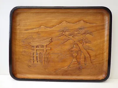 £40 • Buy Japanese Wooden Tray With Itsukushima Carving.