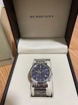 $626 • Buy Quartz Watch Burberry Silver Blue Dial Swiss Made Stainless Steel For Men's