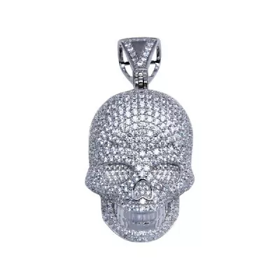 Sterling Silver Encrusted SKULL Hip Hop Pendant W/ Micro Pave CZ Stones • $59.99