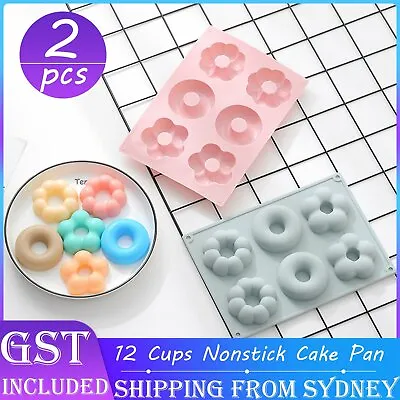 2pcs Silicone Mould Chocolate Donut Cake Muffin Baking Pan Cupcake Cake Tray AU • $8.86