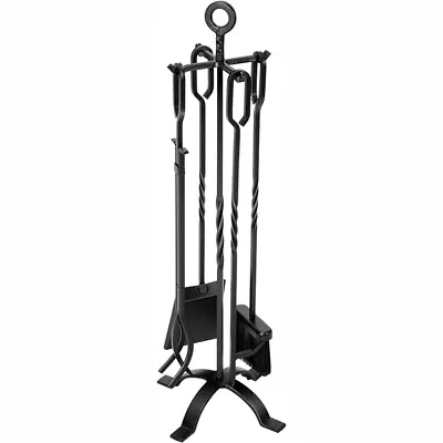 Wrought Iron Fireplace Tool Set W/ Poker Grabber Broom Shovel Stand With Handles • $44.99