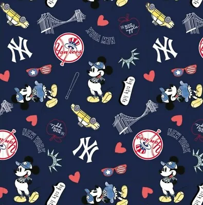 Fabric Traditions Mickey Mouse New York Yankees MLB Quilt Fabric By The Yard • £14.72