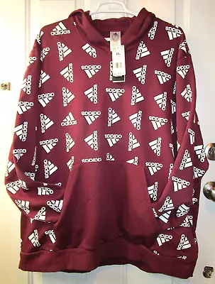 Adidas All Over Print Fleece Hoodie Mens Casual H57077 SWEATSHIRT MAROON 4XL NWT • $34.95