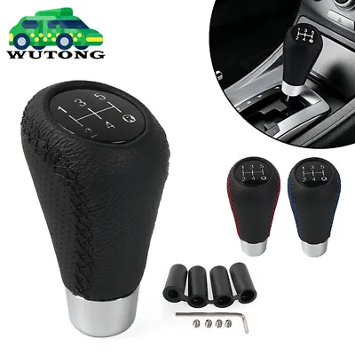 Black Leather 5 Speed Manual Car Gear Stick Shifter Shift Knob Lever Universal • $12.99