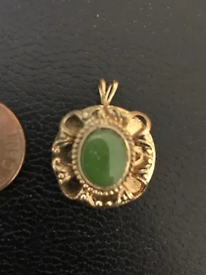 Pendant Jadeite Ornate Oval Stone Gold Tone 24mm Green Vintage Lovely  • $12.95