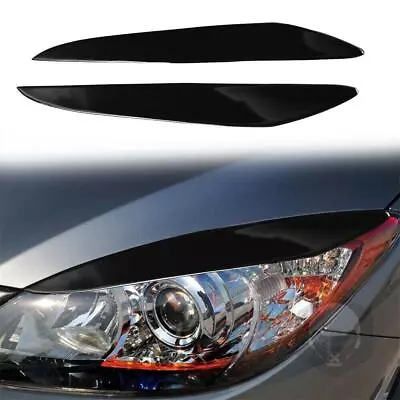 Gloss Black Front Headlight Eyelids Eyebrow Cover For Mazda 3 Mazda3 JDM 2010-13 • $30.40