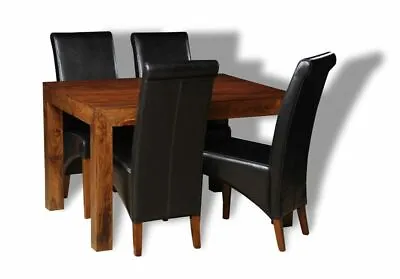 Solid Mango Wood Dakota 120cm Table & 4 Leather Chairs (4 Styles) New Furniture • £745.45