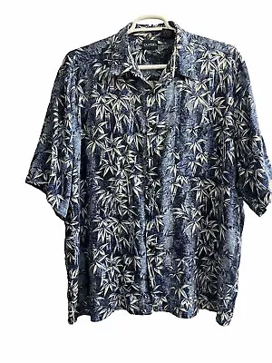 Mens  Hawaiian Shirt 2XL Blue White Bamboo 100% Rayon Short Sleeve Vacation • $14