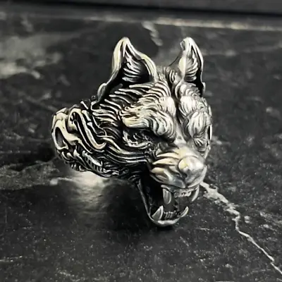 Handmade Silver Wolf Signet Ring Jewelry Handmade Nordic Wolf Ring Animals • $63