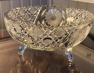 Vintage American Brillant Cut Glass Crystal Footed Bowl • $6.50