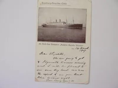 1907 Hamburg America Line Kaiserin Auguste Victoria Photo Card Shown At Sea • $7.25