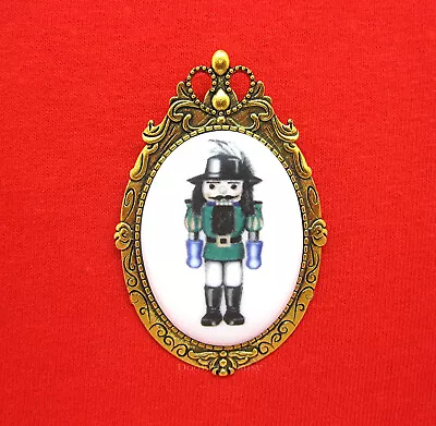 Porcelain Holiday Christmas Nutcracker Robin Hood CAMEO Pin Brooch Pendant AG • $14