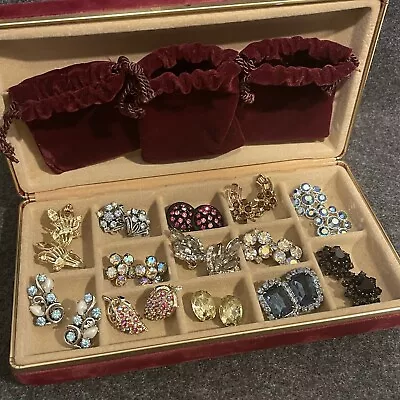 Vintage Rhinestone Clip On Earrings Lot Of 13 Jewelry Box 8 Earrings Marked • $124.95