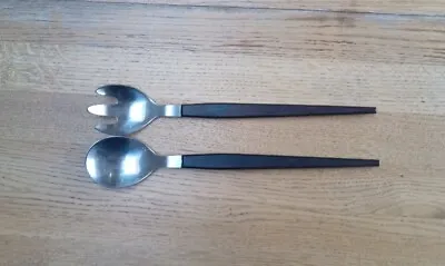 Danish MCM Stainless Steel & Rosewood Salad Servers 1960s 1970s Vintage • £9.99