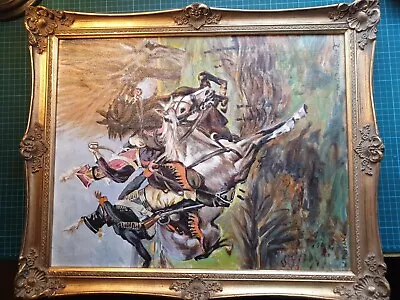 Oil Painting Framed Napoleonic Lancer And Hussar 49 X 59 Cm Overall • £350