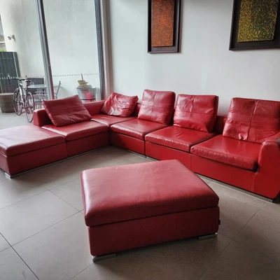 $499 • Buy Red Leather Sofa / Couch - Modular Design, Seats 6 - BARGAIN