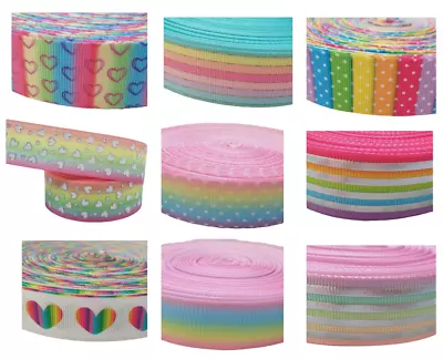 25mm Width Grosgrain Ribbon - Rainbow Styles - Birthday Cake - Hair Bows - Craft • £2.25