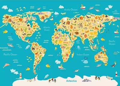 LAMINATED POSTER Kids Learning School Nursery Geography World Map Oceans Sea • £6.49