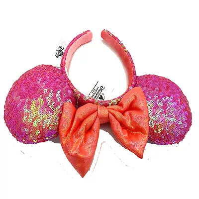 US Disney Parks Orange Red Bow Exclusive Minnie Mouse Ears Sequins Headband 2022 • $15.49