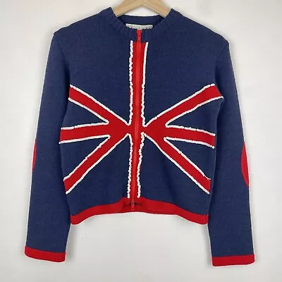 Twinset Y2K Union Jack British Flag Knit Cardigan Sequin Simona Barbieri UK 6 8 • £85