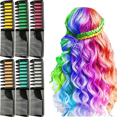 Hair Chalk Colour Comb 6pcs Temporary Dye Salon Kits Party Fans Cosplay Set • £6.50