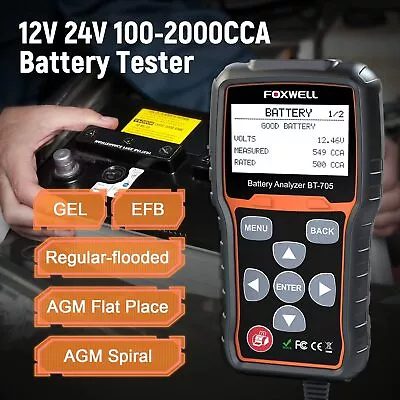 Foxwell BT705 Car Battery Analyzer 12V & 24V AGM / EFB Flat Plate Battery Tester • $148.99