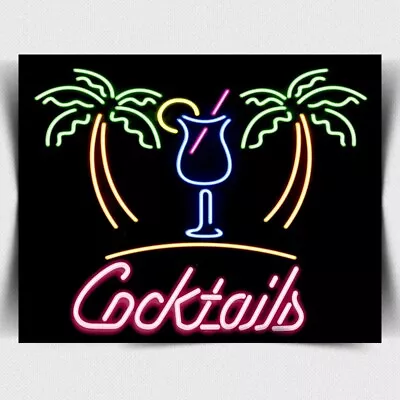 NEON STYLE Cocktails Neon Print Retro Metal Aluminium Sign Vintage Man Cave Bar • £4.45