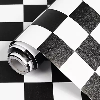 Black And White Contact Paper Mosaic Checkered Peel And Stick Wallpaper 17.7 X12 • $15.74