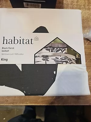 HABITAT BLACK FLORAL DESIGN Bed Set DUVET COVER SET KING SIZE  100% COTTON NEW • £15.99