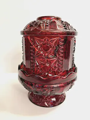 Vintage Indiana Glass Stars & Bars Red Fairy Lamp Candle Holder  *Flaw Read Desc • $13.28