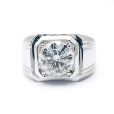 10MM Round Cut Moissanite Men Solitaire Engagement Ring Real 925 Sterling Silver • $118.35
