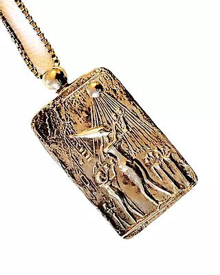 Vintage Sterling Silver Egyptian Sun Pendant & 12K GF Box Chain Necklace • $109.74