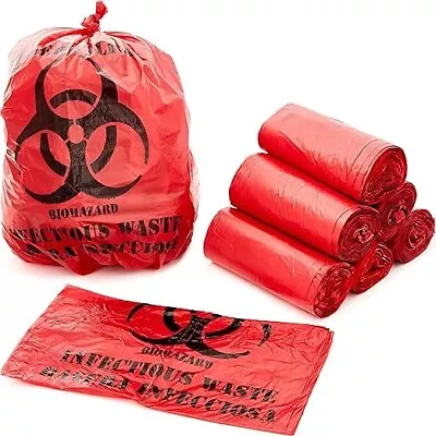 Biohazard Bags Red Infectious Waste Liners 30 Micron 24  X 24  150 Per Case • $24.99